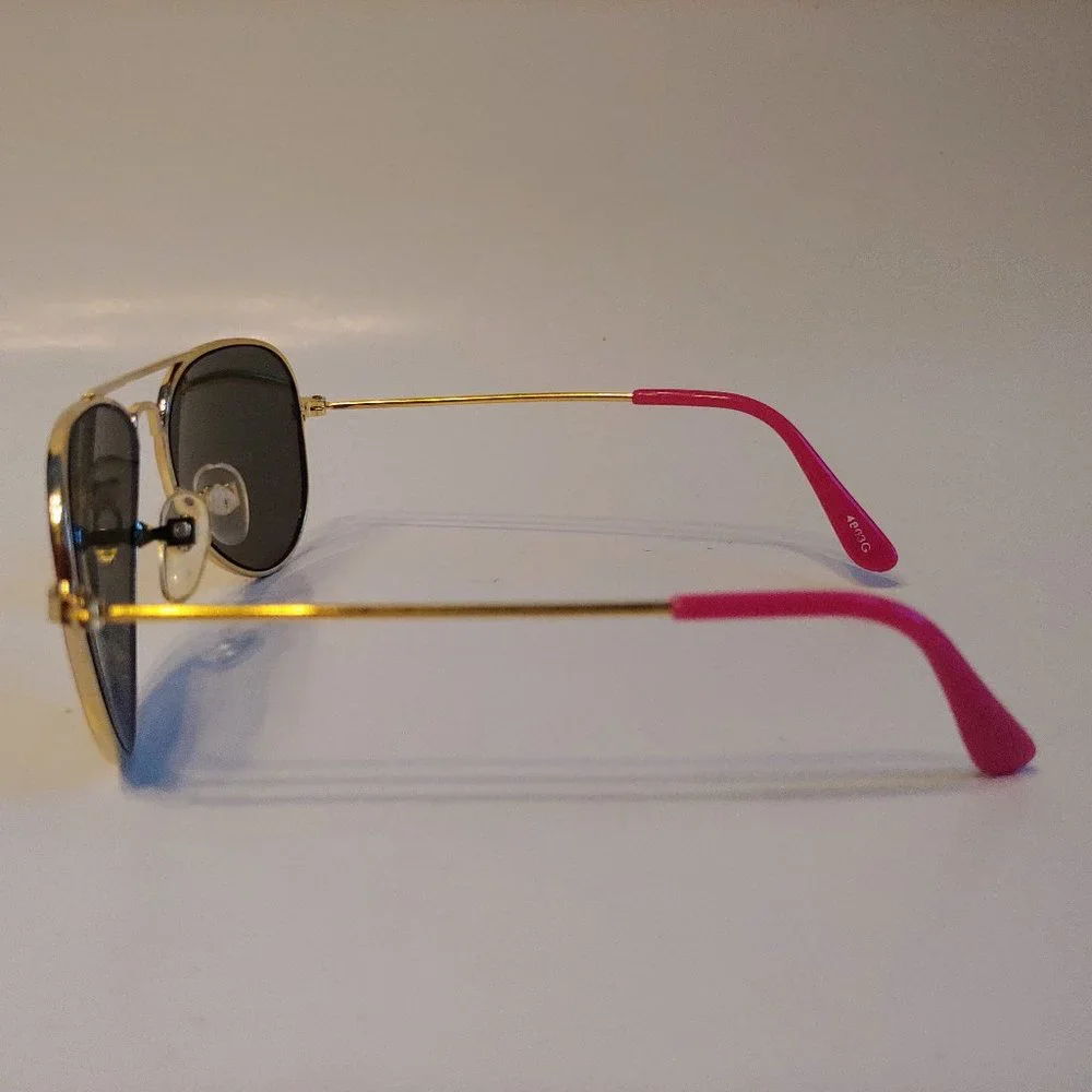 (NWT) Vintage 90's Kids Aviator Metal Sports Sunglasses (Gold/H.Pink)